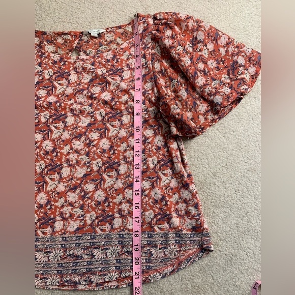 Lucky Brand Flutter Sleeve Floral Boho Feminine Summer Top Women Small - Picture 3 of 6